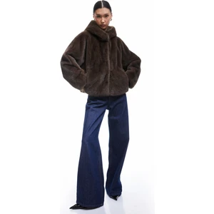 Kapüşonlu Cepli Oversize Suni Kürk Kaban