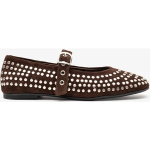 Louis Cardy Joan Kahverengi Süet Deri Zımbalı Kadın Babet