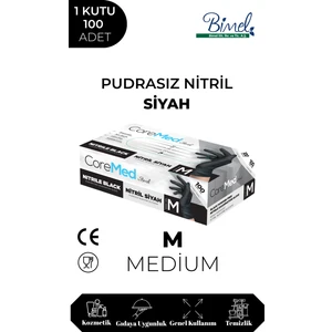 Nitril Siyah Muayene Eldiveni M - 1 Paket 100 Lü