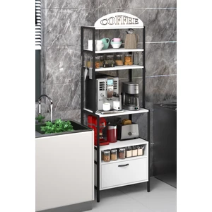 Kahve Köşesi Metal Profil Çerçeveli Çok Amaçlı Kahve ve Mutfak Rafı Beyaz