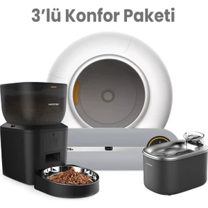 BF01 Akıllı Wifi Uygulamalı Otomatik Kedi Tuvaleti, Akıllı Mama Kabı, Kedi Su Sebili 3'lü Set