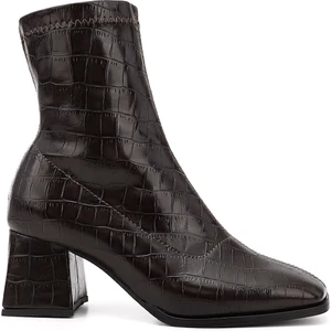 Kadın Kahve Deri Görünümlü Kalın Topuklu Streç Bot