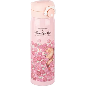 Pembe Çiçek Desenli Paslanmaz Çelik Termos 500ML