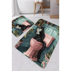 Harikabirev|banyo ve Tuvalet Paspası Gazete Okuyan Kedi Motifi Modern Tasarım|paspas