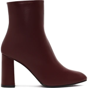 Kadın Bordo Fermuarlı Kalın Yüksek Topuklu Deri Bot 25WFD131418