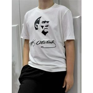 Yüksek Kalite Pamuklu Kısa Kollu Atatürk Baskılı Unisex Çocuk Tişörtü