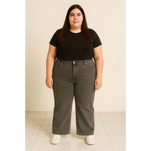 Premıum Süper Battal Büyük Beden Yüksek Bel Geniş Paça Esnek Likralı Kot Pantolon