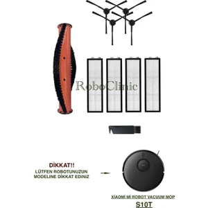 Xiaomi Mi Robot Vacuum S10T Robot Süpürge Uyumlu Yedek Ana Fırça, Yan Fırça, Hepa Filtre - 10 Parça