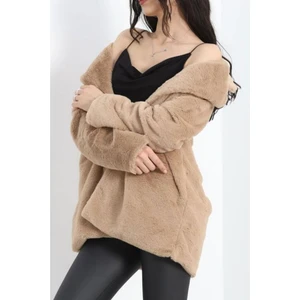 Kadın Astarlı Çift Cepli Suni Peluş Kürk Yumoş Ceket