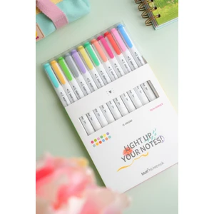 Matt Notebook 12 Renk Çift Uçlu Fosforlu Kalem Seti – Highlighter + Fineliner | Pastel Renkler Dual Marker