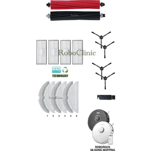 Roborock S8 Sonic Mopping Robot Süpürge Uyumlu Yedek Ana Fırça, Yan Fırça, Hepa Filtre, Mop - 17 Parça