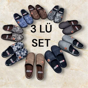 Erkek 3 Set Ev Halı Terliği Misafir Terliği Yumuşak Merdane Taban Erkek Terliği