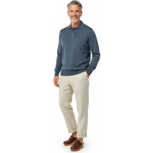 Erkek Kazak Premium Yün Tarzı Klasik Polo Yaka Düğmeli Cepli Rahat Tam Kalıp