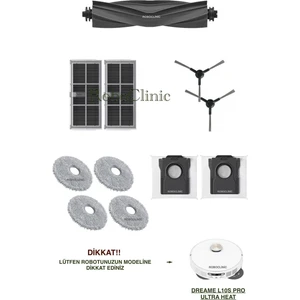 Dreame L10S Pro Ultra Heat Yedek Ana Fırça, Yan Fırça, Hepa Filtre, Mop, Toz Torbası - 11 Parça