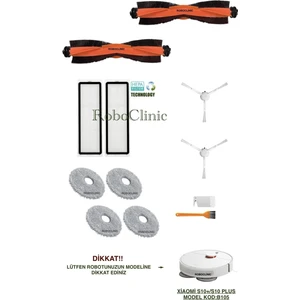 Xiaomi Robot Vacuum S10+ / S10 Plus Robot Süpürge Uyumlu Yedek Fırça, Hepa Filtre, Mop - 12 Parça