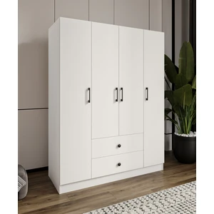 %100 Mdf 4 Kapaklı 2 Çekmeceli 12 Raflı Elbise Dolabı – Gardırop / Soft Beyaz 182X140X52 cm Animasyonlu Moriva