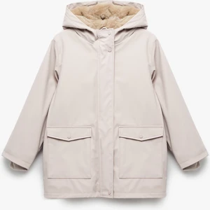 Kapşonlu Peluş Detaylı Kapaklı Cepli Uzun Kollu Mont