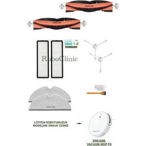 Dreame Vacuum Mop F9 Robot Süpürge Uyumlu Yedek Fırça, Hepa Filtre, Mop - 10 Parça