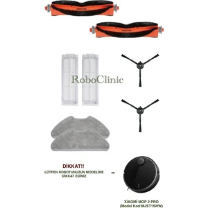 Xiaomi Mi Robot Vacuum Mop 2 Pro Siyah Robot Süpürge Uyumlu Yedek Fırça, Hepa Filtre, Mop - 8 Parça