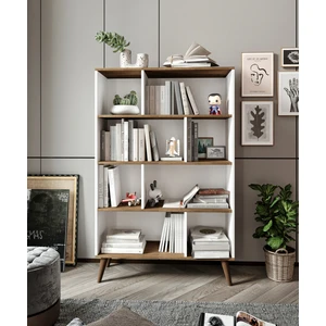 % 100 Mdf Moriva Kitaplık 8 Bölüm 4 Raf Soft Beyaz- Ceviz 180 cm