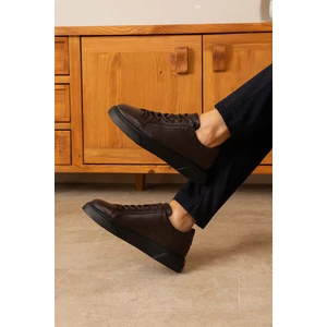 Tommy Erkek Deri Sneaker Ayakkabı Acı Kahve