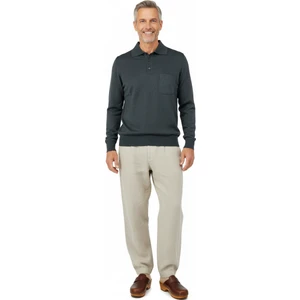 Erkek Kazak Premium Yün Tarzı Klasik Polo Yaka Düğmeli Cepli Rahat Tam Kalıp