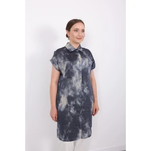 Yazlık Şık Cepli Kolsuz Düğmeli Parlak Kumaş Gömlek Elbise Tunik Yelek