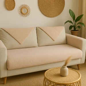 Teddy Kıvırck  Peluş Üç Kişilik Koltuk Için ( 1ADET ) Sadece Oturma Alanı Örtü  80*190 cm  (Bej)