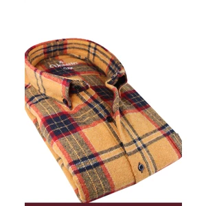 Erkek Hardal Rengi Kışlık Kalın Kareli Oduncu Gömlek – Cepli Geniş Kesim Trend Gömlek Model