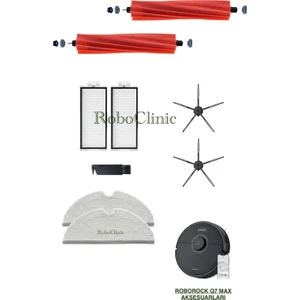 Roborock Q7 Max Siyah Yedek Ana Fırça, Yan Fırça, Hepa Filtre, Mop - 9 Parça