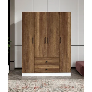 %100 Mdf 4 Kapaklı 2 Çekmeceli 12 Raflı Elbise Dolabı – Gardırop 182X140X52 cm Ceviz Soft Beyaz – Aniamsyonlu/moriva