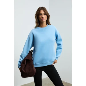 Susana Kadın Bisiklet Yaka Içi Polarlı Oversize Fit Basic Mavi Sweatshirt