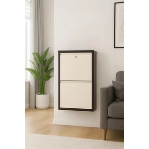 2'li Kilitli Kahve-Krem Metal Ayakkabılık