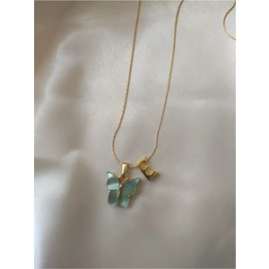 E Harfli Yeşil Kelebek Kolye