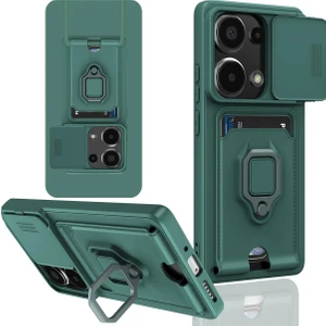 Xiaomi Redmi Note 13 Pro 5g Uyumlu Taşıma Askılı - Kartlıklı - Stantlı - Kamera Korumalı Silikon Telefon Kılıfı