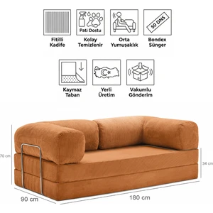 90X180 Kanepe - Fitilli Kadife Yıkanır Silinir Pratik Yer Yatağı 50 Dns Bondex 90X180CM