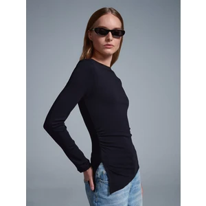 32198 Kayık Yaka Büzgülü Top-Siyah