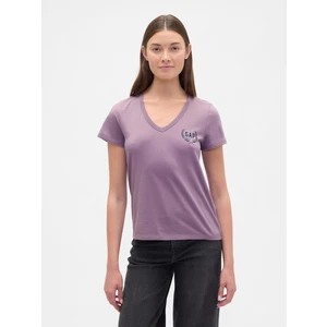 Kadın Koyu Lila V Yaka T-Shirt