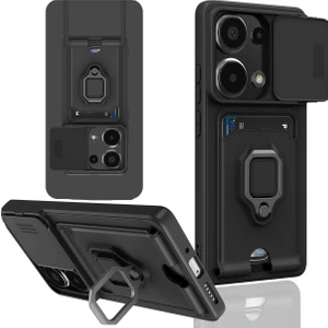 Xiaomi Redmi Note 13 Pro 5g Uyumlu Taşıma Askılı - Kartlıklı - Stantlı - Kamera Korumalı Silikon Telefon Kılıfı