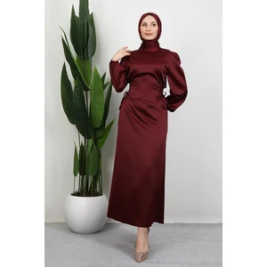 Sahra Tesettür Elbise Koyu Bordo