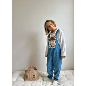 Erkek Çocuk Mavi Hayvan Figürlü Peluş Kot Jean Salopet