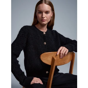 60990 Yün Karışımlı Düğmeli Triko Hırka-Siyah