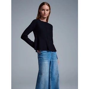 10824 Bisiklet Yaka Peplum Triko Top-Siyah