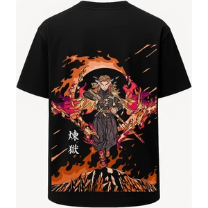 Oversize Rengoku Demon Slayer Baskılı Tişört - Büyük Baskı - Geniş Kesim