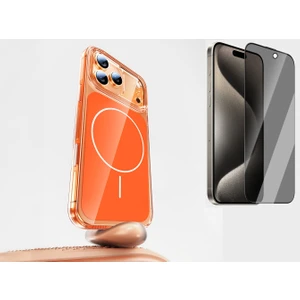 iPhone 17 Pro Max Kılıf Zore M-Safe Şarj Özellikli Şeffaf Kamera Kontrol Butonlu Lugano Kapak + Hayalet Ekran Koruyucu