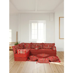 Şark Köşesi Takımı 40 cm Minder Kalınlığında Kırmızı Anadolu Modeli 17 Parça