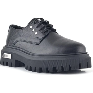 Siyah Kırışık Hakiki Deri Bağcıklı Metal Detaylı Günlükoxford Ayakkabı