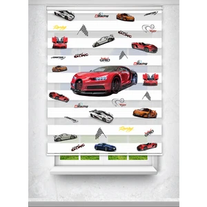  Kırmızı Bugatti ve Spor Araba Baskılı Çocuk Odası Perdesi  - Dijital Baskılı Zebra Stor Perde