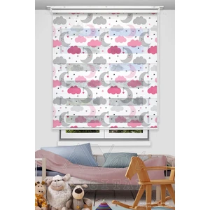  Ay ve Bulut Baskılı Çocuk Odası Perdesi - Pembe - Dijital Baskılı Zebra Stor Perde