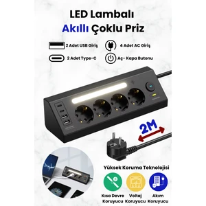 Akım Korumalı Priz 4'lü Priz 2x-Usb  2x,-Ype-C Çıkışlı Grup Priz Çoğaltıcı PRO-LP764